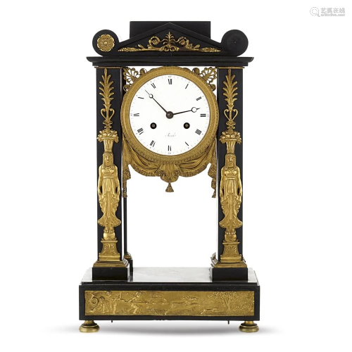 Marble and bronze mantel clock France, 19th ce…