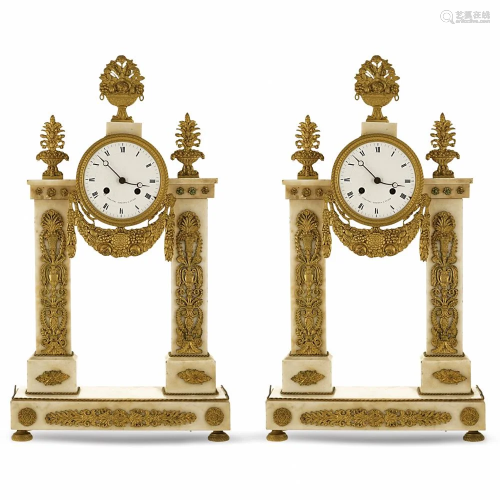 Pair of neoclassical style mantel clocks 20th century