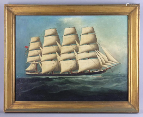 19thC Oil on Canvas of British Sailing Ship