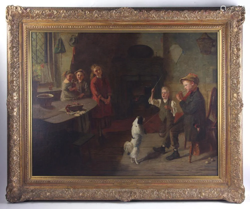 J G Brown, Interior with Children, Oil on Canvas