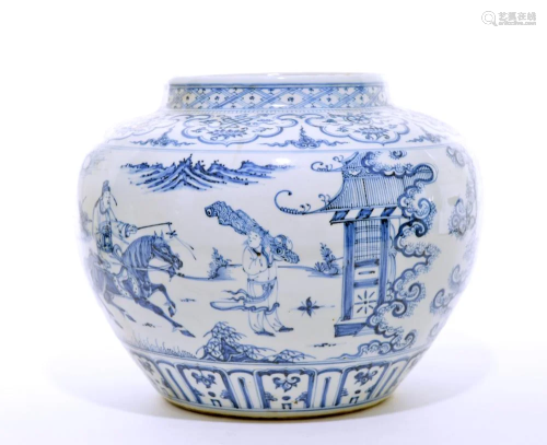 Rare Chinese Blue and White Windswept Jar