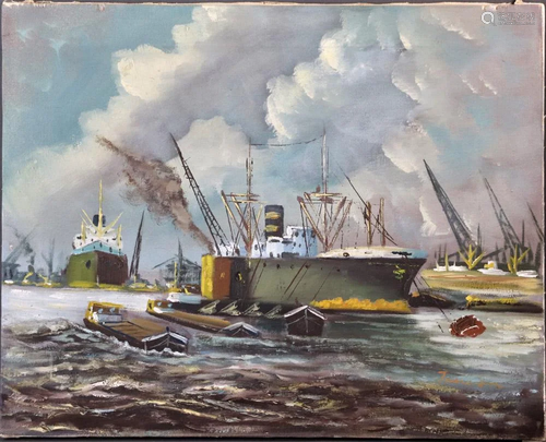 Shipyard, Oil on Canvas