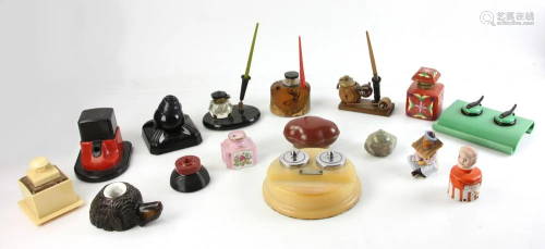 Group of Plastic, Wood and Ceramic Inkwells