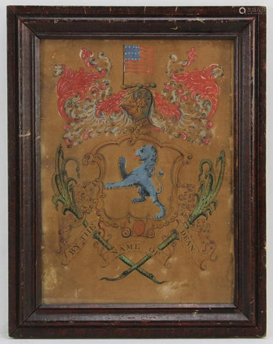 18thC American Watercolor, Coat of Arms