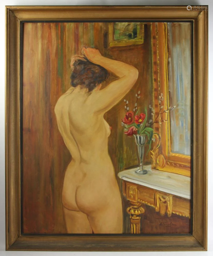 Signed L Printz, Nude Woman, Oil on Board