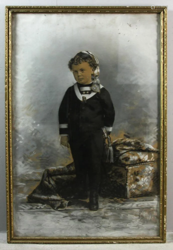 Late 19thC Pastel/Gouache of Boy in Sail…