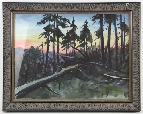 Julian Falat, Woodland Landscape, Watercolor