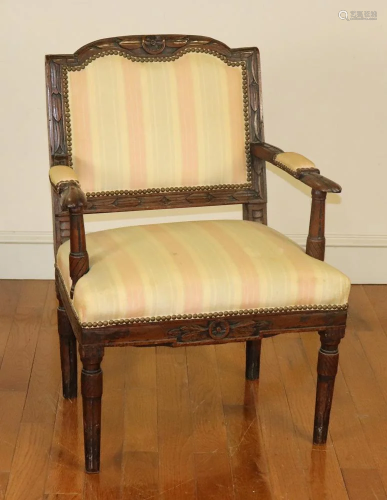 Armchair with Pink Striped Upholstery