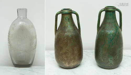 French Etched Bottle, Pottery Vases