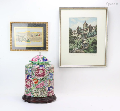 Chinese Prints and Covered Jar