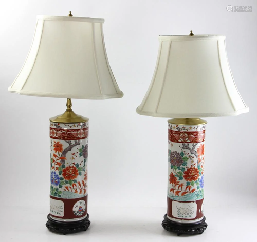 Pair of 19thC Japanese Kutani Painted Lamps