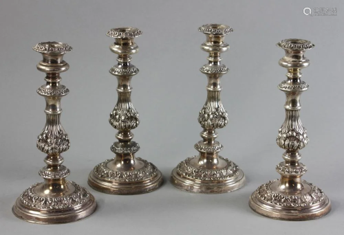 Set of (4) Ornate Silverplate Candlesticks
