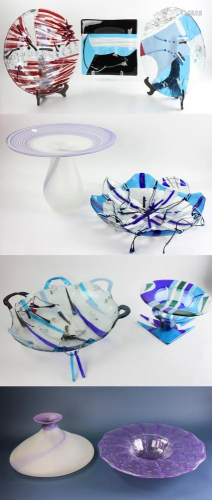 Signed Catlou Art Glass Chargers, Vases