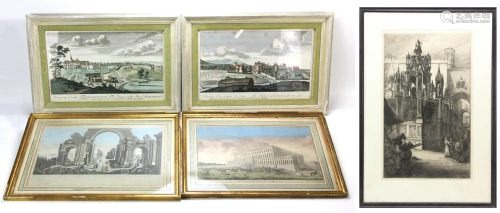 Affleck Etching and Four Circa 1850 Landscape Etchings
