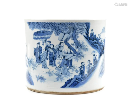 Large Fine Chinese Blue and White Brush Pot