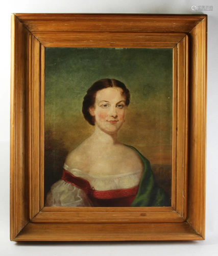19th C Oil on Canvas, Portrait of Woman