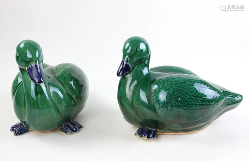 Pair of Green Glazed Chinese Ducks