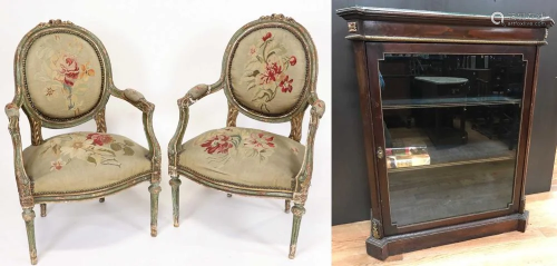 Pair of 19thC French Armchairs and Cabinet