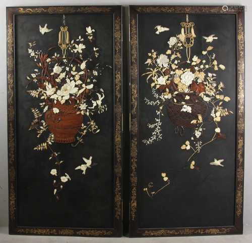Two Large Japanese Screen Panels