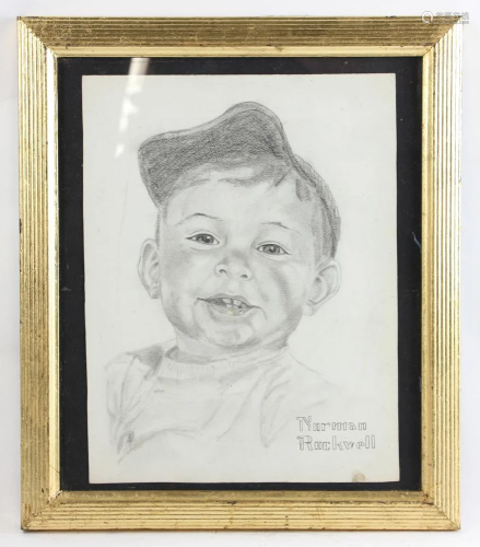Norman Rockwell Signed Drawing of Boy