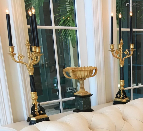 Pair of French Empire Style Gilt Bronze Dore Lamps