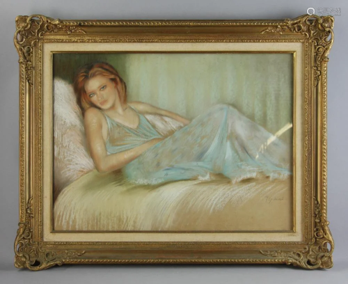 Pastel Drawing of a Reclining Woman