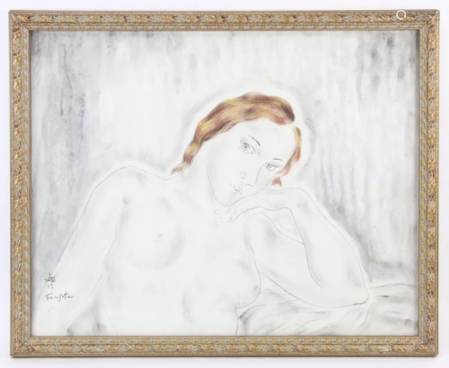 Tsuguharu Fujita, Nude, Watercolor and Chalk
