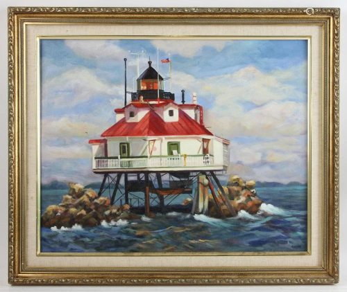D. Mears, Lighthouse, Oil on Artist Board