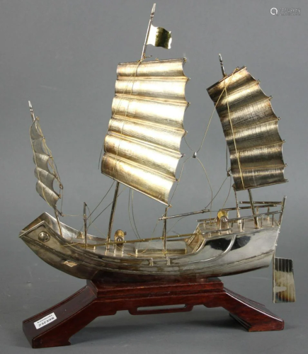20thC Sterling Chinese Junk Sculpture