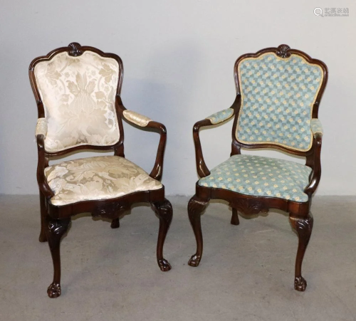 Pair of Antique Queen Anne Style Armchairs
