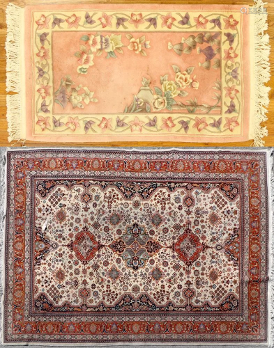 Chinese Sculptured Floral Rug and Indo Heriz Rug