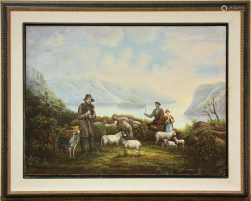 19thC Scottish Sheep Herdsman, Oil on Canvas