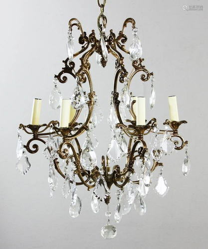 French Style Brass and Crystal Chandelier