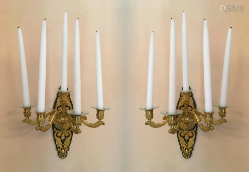 Pair of 19thC French Gilt Bronze Wall Sconces