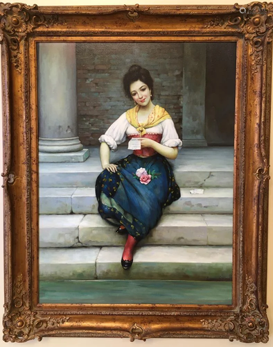 After Eugene de Blaas, Woman Seated, Oil on Canvas