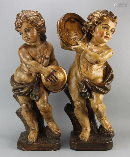 Pair of Italian Painted Terra Cotta Putti