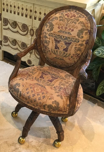 Custom French Upholstered Swivel Chair