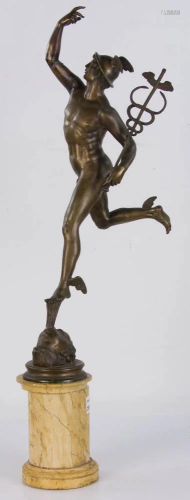 Bronze Mercury Sculpture on Marble Base