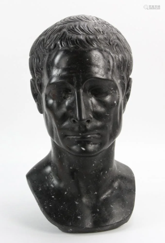 Italian Carved Black Marquina Marble Bust of Cae…