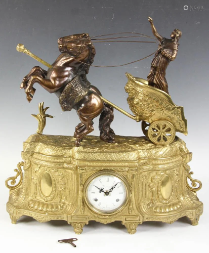 French Style Brass Chariot Mantle Clock