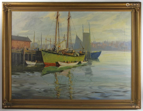J J Enwright, New England Dock Scene, Oil on …