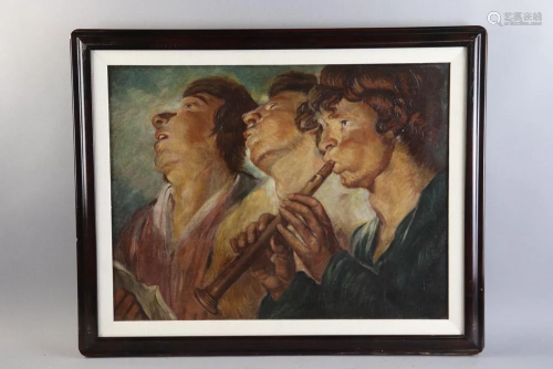 19th/20thC, Flute Player and Singers, After Jordaens