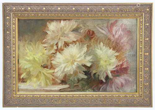 French Oil on Canvas of Flowers