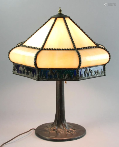 1920's Lamp With Slag Glass Shade