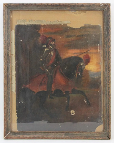 18thC Knight on Horseback, Oil on Canvas