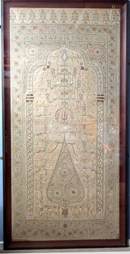 Large silk and gilt filigree embroidered wall hanging or table cloth of Persian or Oriental