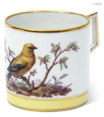 Late 18th/early 19th century Berlin porcelain coffee can finely painted with a bird with title to