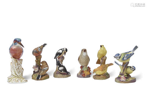 Royal Worcester model of a kingfisher together with five Royal Worcester bird studies including Blue