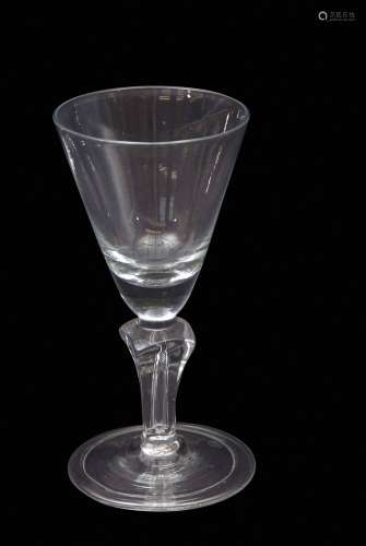 Large 18th century wine/goblet, the bowl sitting on a four-sided pedestal with rounded shoulders and