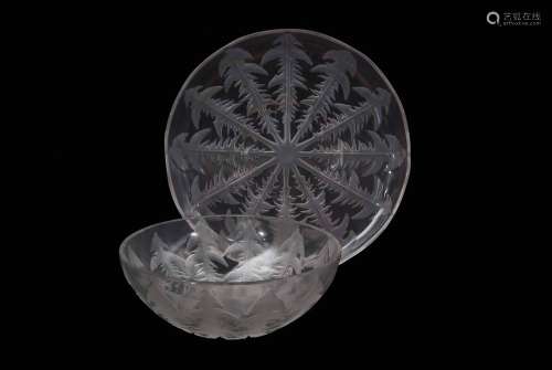Lalique bowl moulded with thistles, together with a large Lalique dish, again moulded with